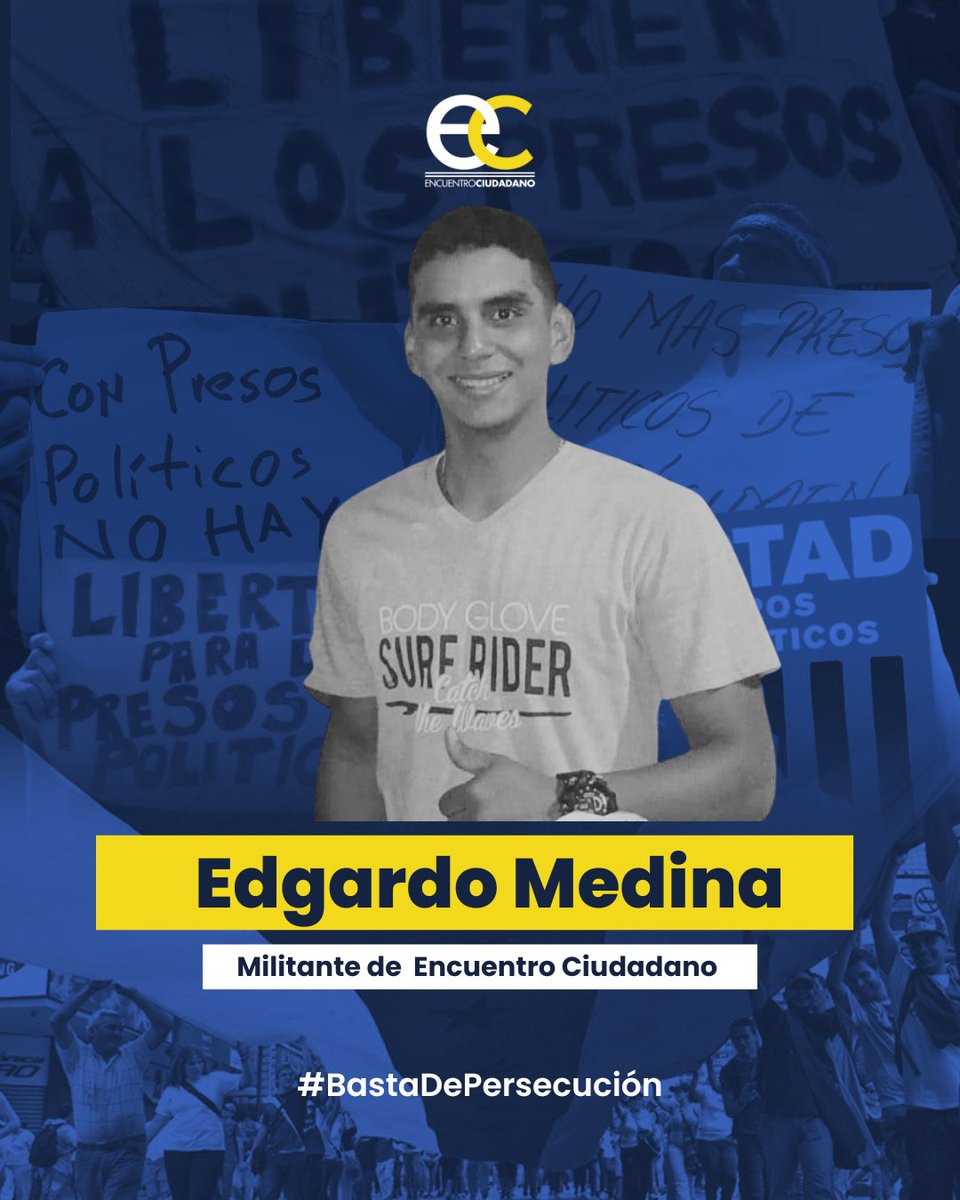 EnCiudadanoVzla's tweet photo. Edgardo Medina, de 24 años de edad, es un joven ejemplar, fiel creyente de los valores cívicos y democráticos.

Lamentablemente, desde el 29 de julio de este año, es prisionero político y se encuentra recluido en la cárcel de Tocuyito.

Exigimos su libertad inmediata.

#BastaDePersecución