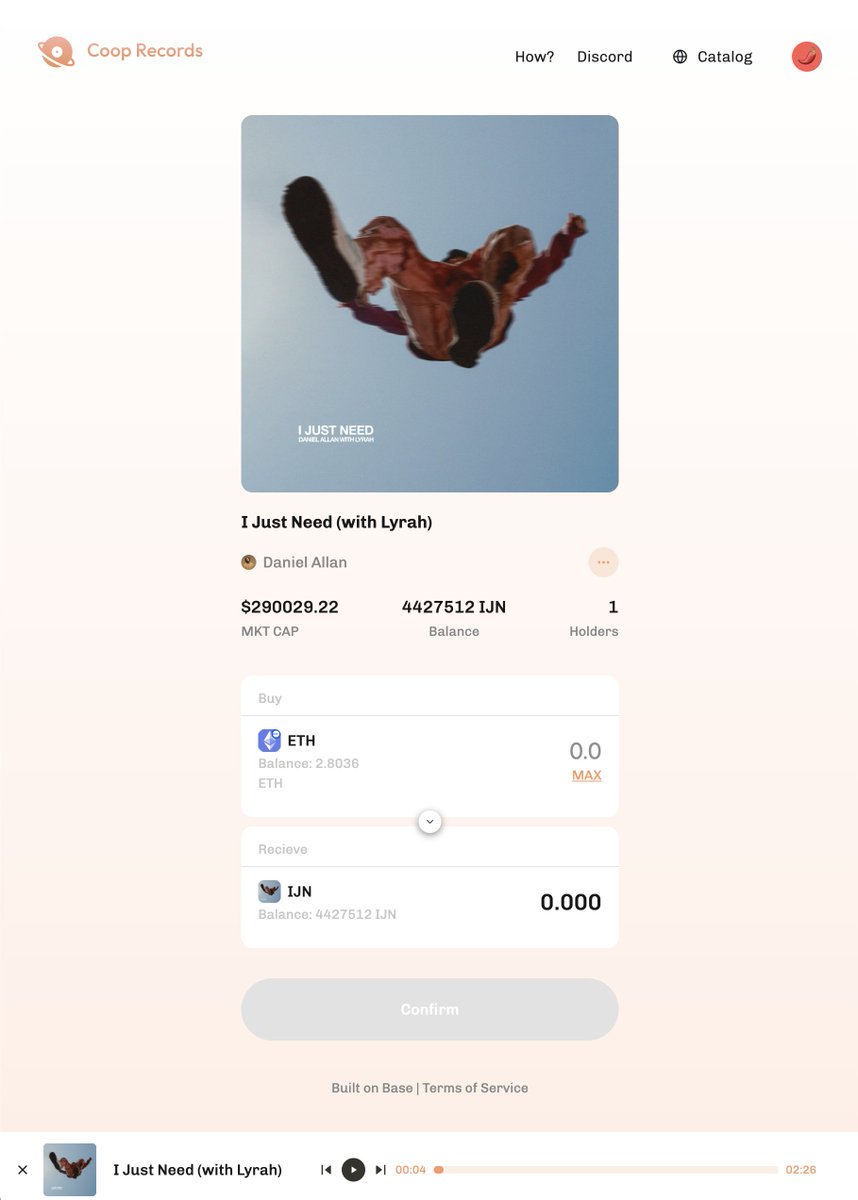 startupoppa's tweet image. ever wonder what v.1.0 of @base native @Spotify would feel like?

in my limited experience, cooprecs.fun from @Cooopahtroopa is it.

the first thing i see is $IJN form @lyrah - met once through @abenzer before, and her song was really spot on with my music taste.