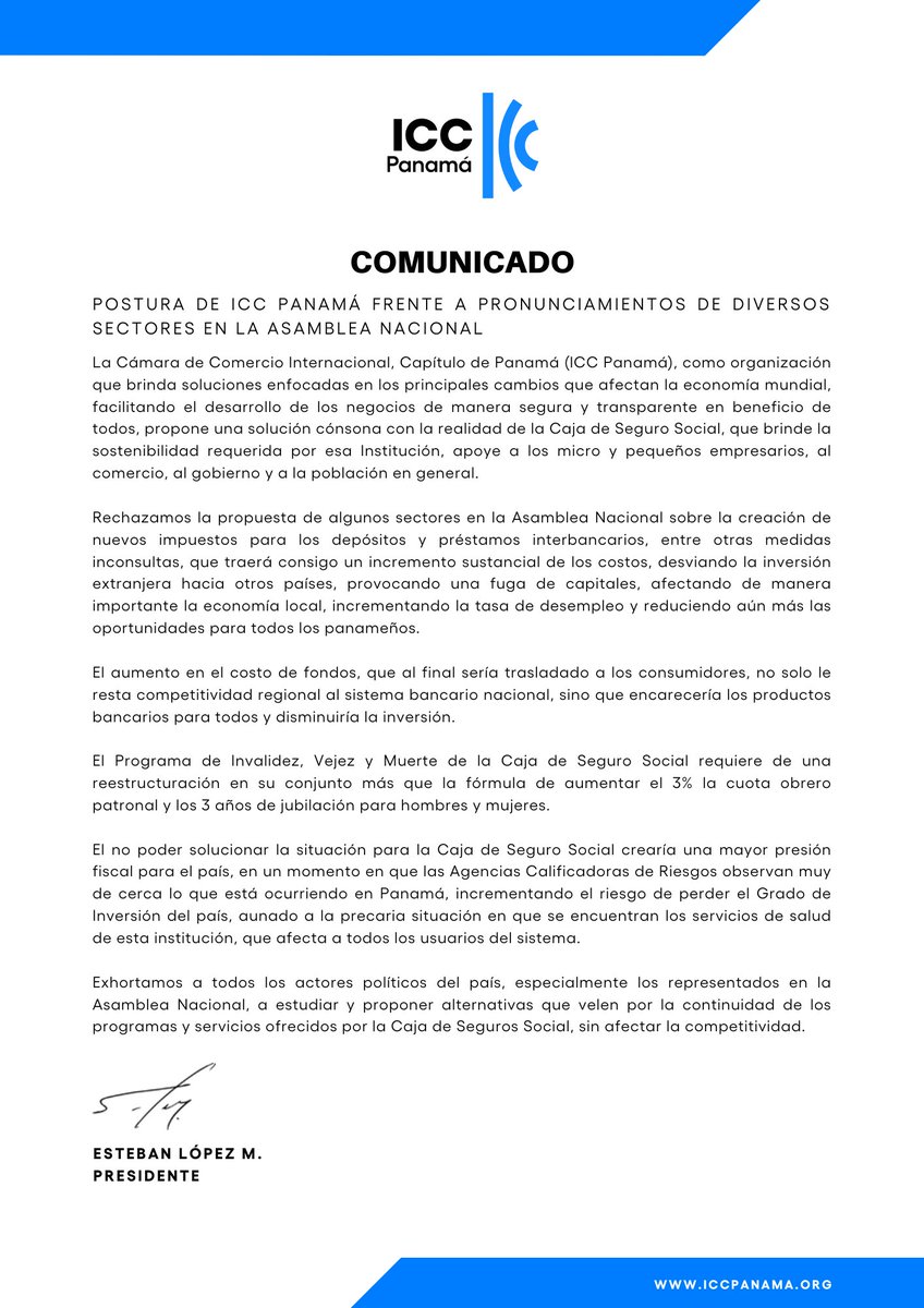 COMUNICADO📢

Postura de ICC Panamá frente a pronunciamientos de diversos sectores en la Asamblea Nacional.