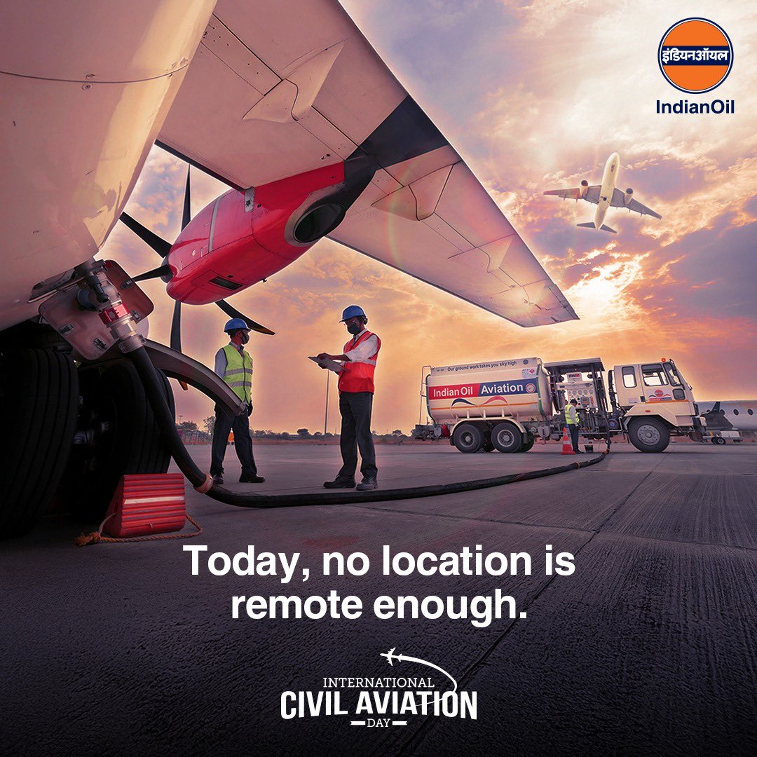 ChairmanIOCL's tweet photo. On International Civil Aviation Day, we celebrate how far India has come in connecting its skies to the world. From bustling metros to remote regions, civil aviation has brought the world closer, fueling progress, opportunity, and growth. 
At IndianOil, we take pride in powering this journey—our aviation fuels energize aircraft that bridge distances and connect dreams. 
As India soars to new heights, we remain committed to fueling this growth, ensuring that no destination is beyond reach, and no ambition remains grounded.
#InternationalCivilAviationDay