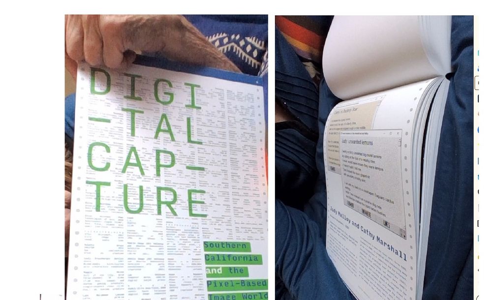WOW! Catalog for the Getty sponsored Digital Culture at the California Museum of Photography arrived. Exhib &amp;catalog: Nikolay Maslov &amp; April Baca, UCR Arts. 200 pages of simulated continuous  feed paper documentation -- including Judy Malloy and Cathy  Marshall: Forward Anywhere
