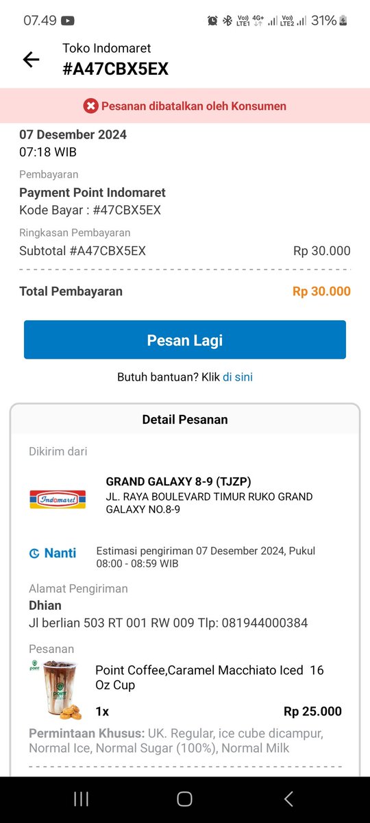 MichichodHean's tweet photo. @Indomaret Sya KOMPLAIN,tadi saya memesan di klik indomaret, point coffee dg kode pembayaran 47cbx5ex , Tapi di aplikasi klik Indomaret sudah tercancel, si kasir ttap menyuruh saya membayar,sya tdnya tdk mo, lalu kasir itu ngambek&amp;blg YDH SAYA YG BAYAR INI,akhrnya sya bayar,akan kan dkirim? https://t.co/ARqhPEo6Rz