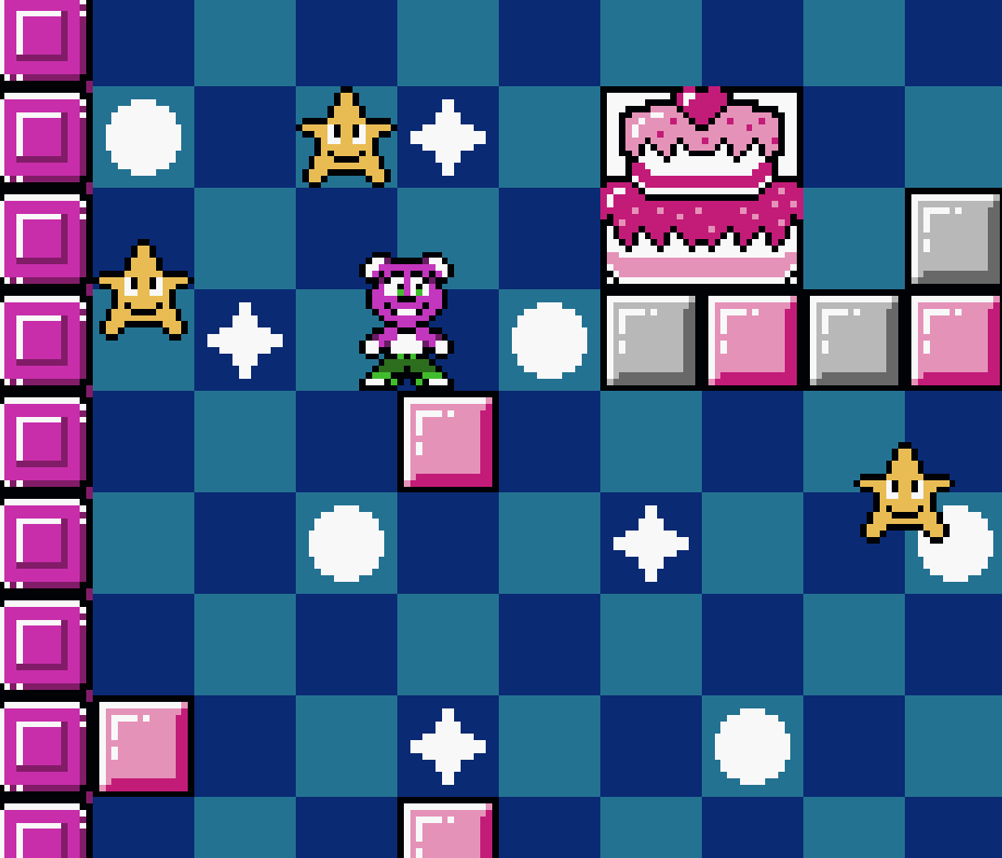 allalonegamez's tweet image. Can you reach the cake at the top of the level on my new #gameboy game ? Always trying to improve my #gamedev skills & create the best #pixelart. Made in #gbstudio. The game will be available for the #Analoguepocket too. #gbdev #ScreenshotSaturday