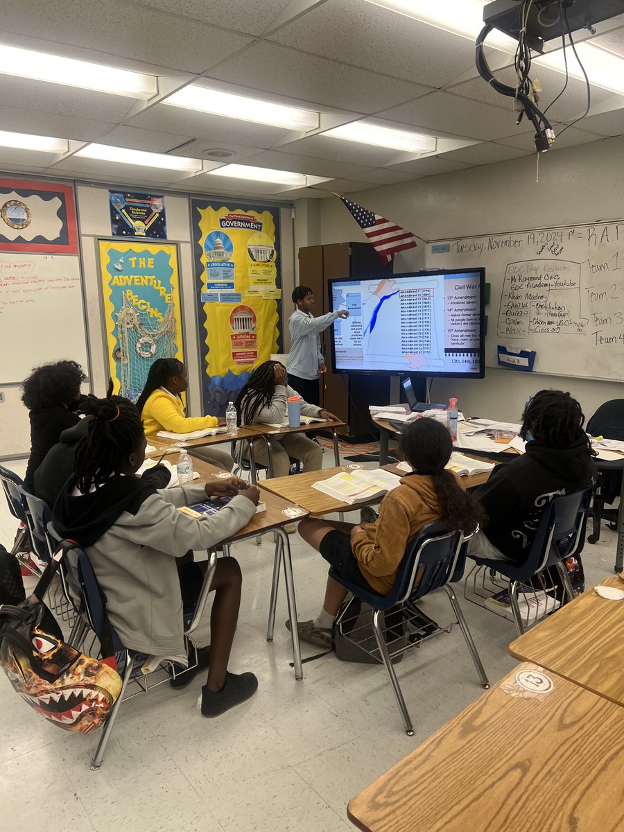 Peer to Peer small groups. Our current  8th graders who passed the Civics  EOC last year tutoring current 7th graders in small groups on Civics during their electives. “In learning you will teach, and in teaching you will learn.” -Phil Collins <a href="/eevans5686/">Mr. Evans</a> <a href="/BCPSSantana/">Ricardo Santana</a> <a href="/DrFlem71/">Dr. Jermaine Fleming</a>