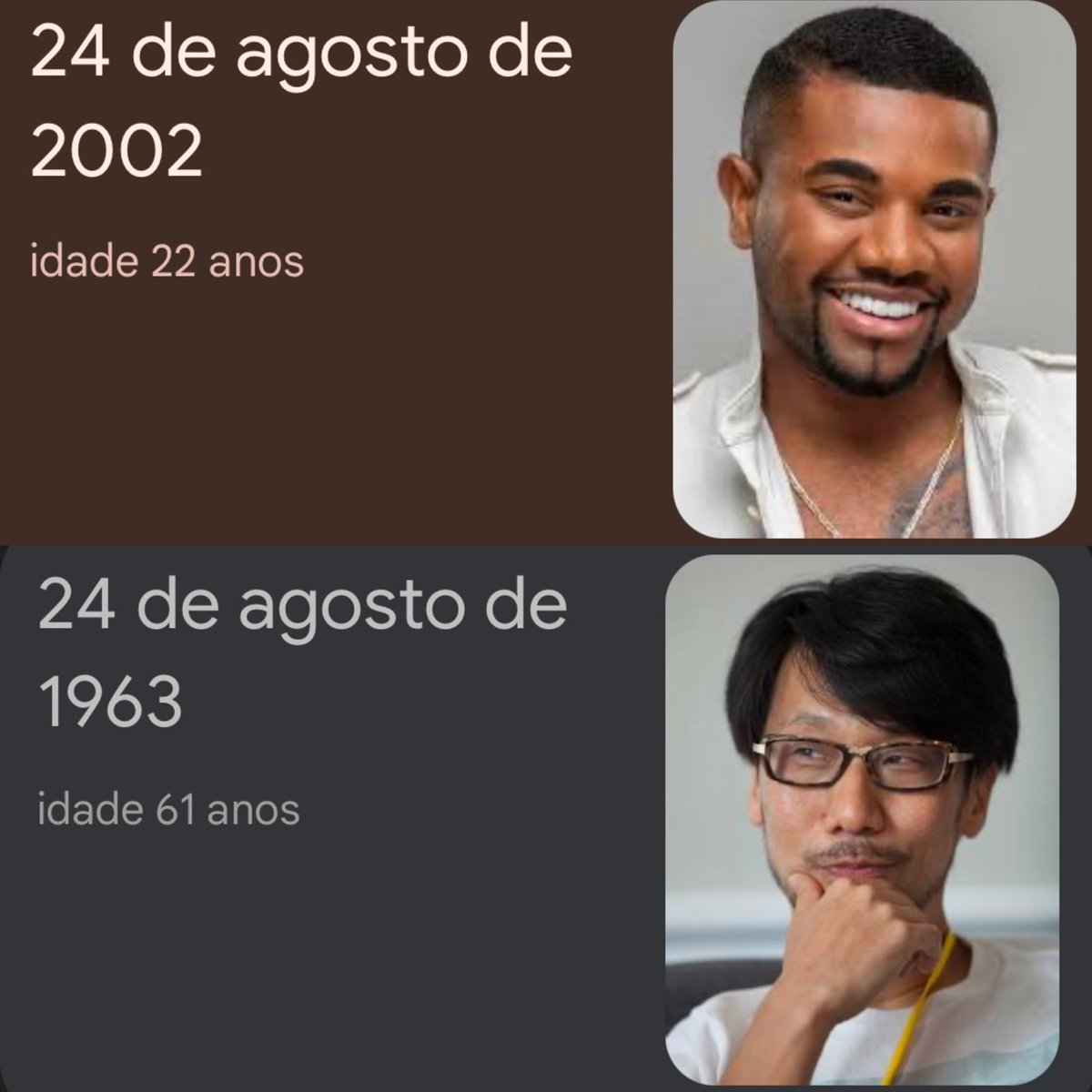Descobri aleatoriamente que o kojima faz aniversário no mesmo dia que o Davi do bbb
