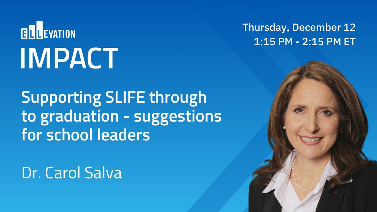 🎓 Don’t miss <a href="/DrCarolSalva/">Dr. Carol Salva</a>'s session on "Supporting SLIFE Through to Graduation." Gain tips to help school leaders guide students with limited formal education toward success. Register now: bit.ly/4hBAw84 #EllevationIMPACT2024