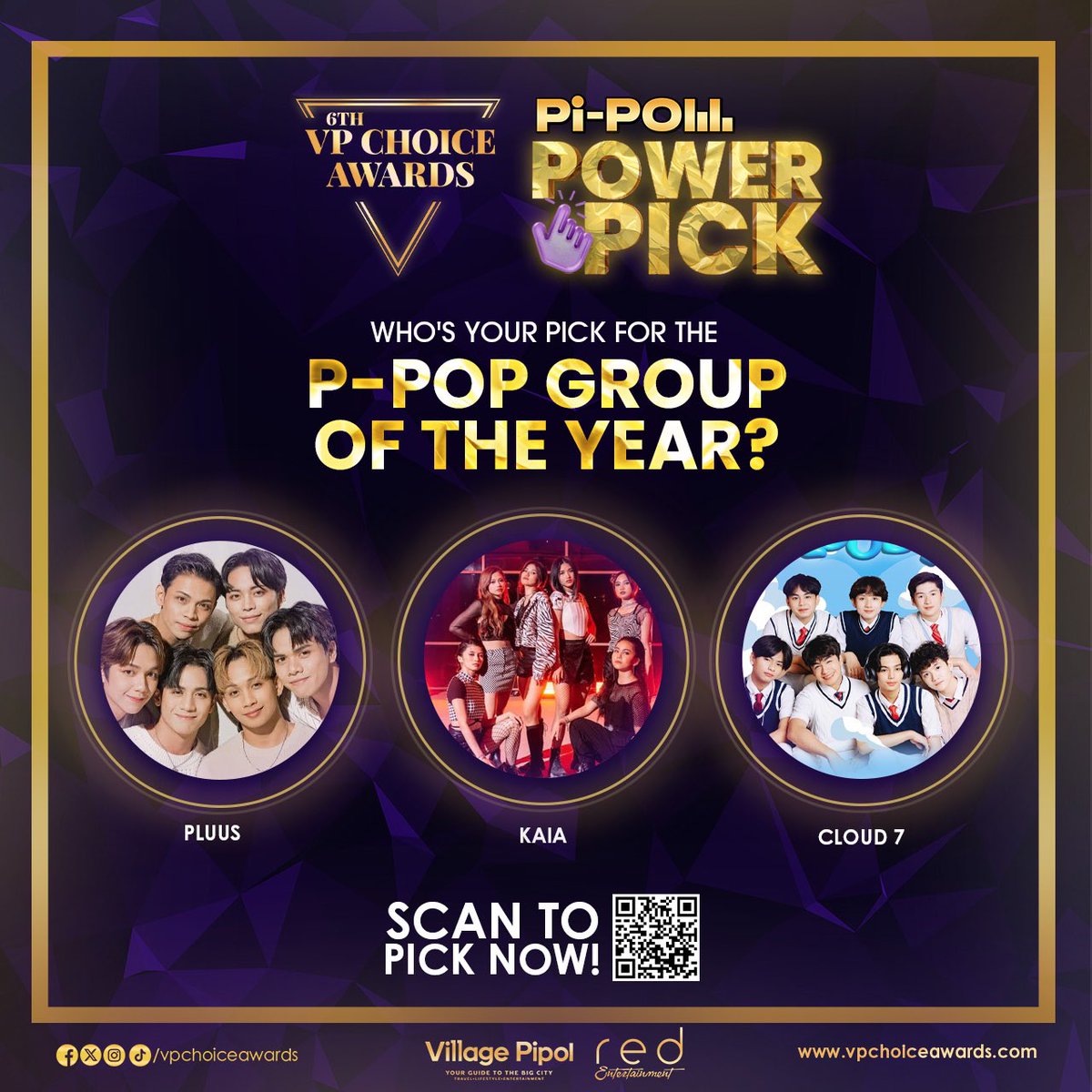 Pipol! Use your POWER to PICK who among <a href="/pluus_official/">PLUUS</a> , <a href="/KAIAOfficialPH/">KAIA Official</a> , <a href="/cloud7_ph/">CLOUD 7</a> will secure a guaranteed nomination spot as P-Pop Group of the Year for the #6thVPChoiceAwards ✨🏆

Your Vote! Your POWER!