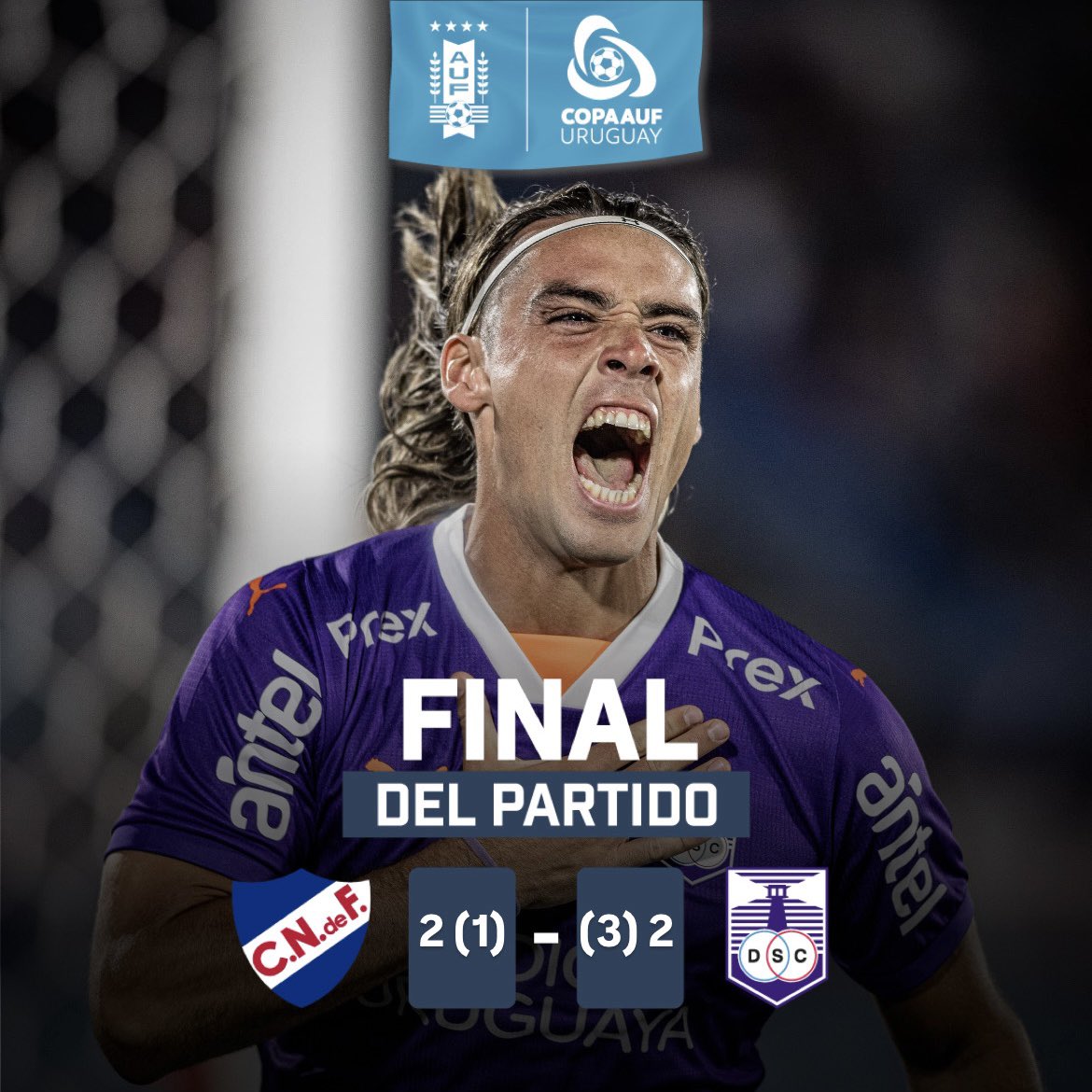 🔚 ¡𝗙𝗶𝗻𝗮𝗹 𝗱𝗲𝗹 𝗽𝗮𝗿𝘁𝗶𝗱𝗼! 

<a href="/Nacional/">Nacional</a> 2 (1) - (3) 2 <a href="/DefensorSp/">Defensor Sporting</a> 

⚽️ Diego Herazo y Nicolás López (NAC); Claudio Spinelli x2 (DSC). 

🏆 Final

#JuegaUnPaís 🇺🇾