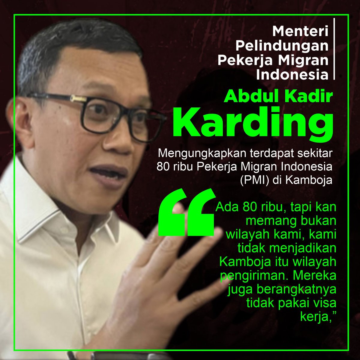 Menteri Abdul Kadir Karding menekankan bahwa warga negara Indonesia yang bekerja pada sektor judi online di Kamboja bukan wilayah kewenangan kementerian PPMI.
#MenteriP2MICegahPMIIlegal