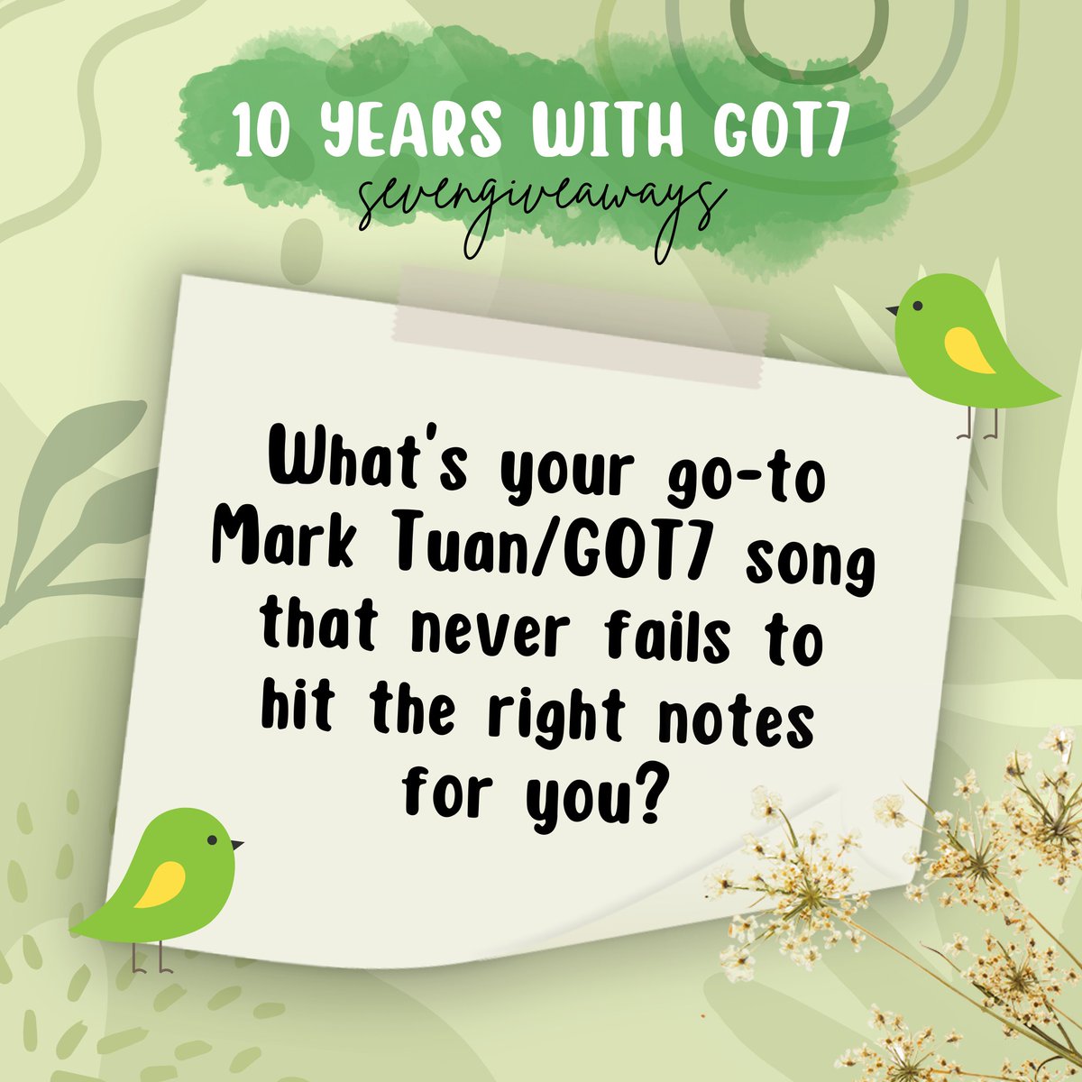 SevenGiveaways's tweet photo. And here's for our Tuanzi's 🐰

What's that Mark Tuan/GOT7 song you're willing to listen to on repeat until your ears can't handle it? 

QRT with your answer and country flag. Thread is allowed and creativity is a plus.💚

#MarkTuan #GOT7 #ADecadeWithGOT7 #sevengiveaways https://t.co/HRfqWExWWQ