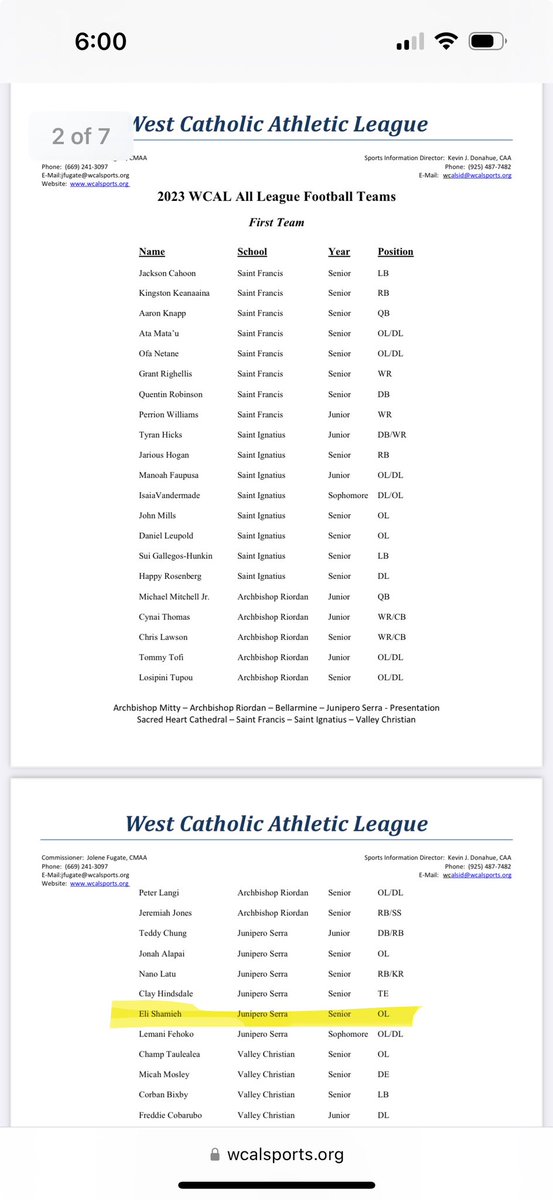 EliasShamieh61's tweet photo. Blessed to be named 1st team all league @WCALSports @coachwalsh20 @DariusBell_3 @elijah_folau @PadreFootball_ @BeforeYouGoPro @OLcoachvita @BrandonHuffman https://t.co/4SR30cU587