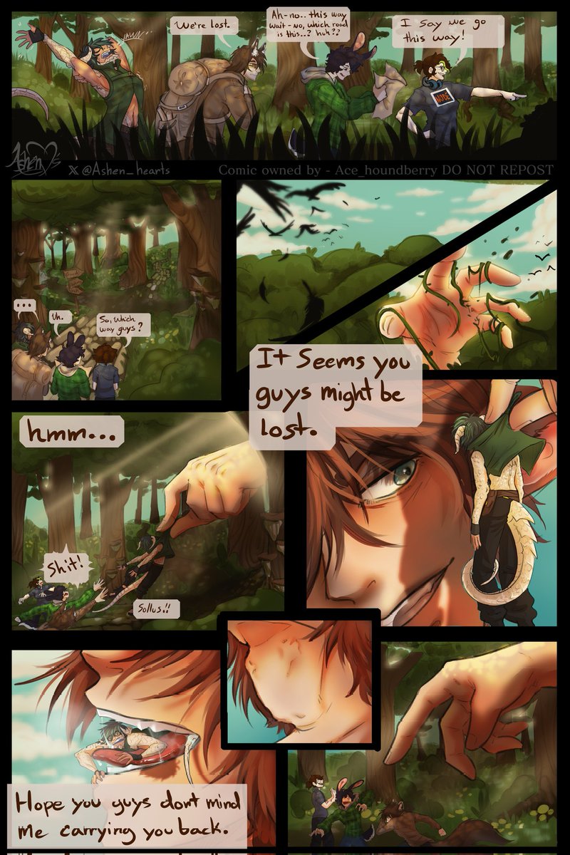 Thattinyboi1's tweet photo. The second page of the comic is finished, so I wanted to post both pages in one post for you all~

Here's Cornelias "helping" out a party of unfortunate adventurers lost in the middle of a forest. Let's just hope our heroes don't mind the ride taking a few days~
🎨 @Ashen_hearts https://t.co/DdqLFs3Hga