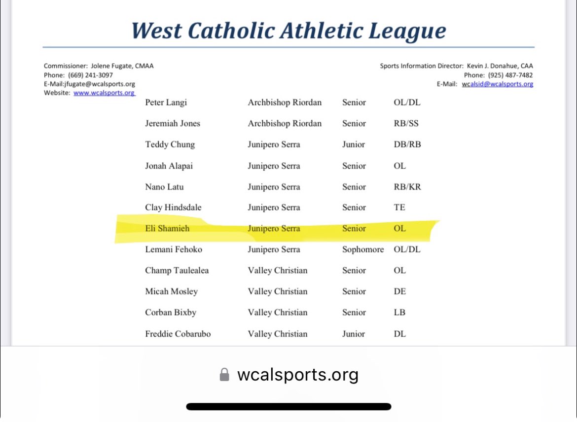 Blessed to be named 1st team all league <a href="/WCALSports/">WCALSports</a> <a href="/coachwalsh20/">Patrick Walsh</a> <a href="/DariusBell_3/">Darius Fautua Bell</a> <a href="/elijah_folau/">Elijah Folau</a> <a href="/PadreFootball_/">Serra Padres Football</a> <a href="/BeforeYouGoPro/">Before You Go Pro</a> <a href="/OLcoachvita/">Tevita Halaholo</a> <a href="/BrandonHuffman/">Brandon Huffman</a>