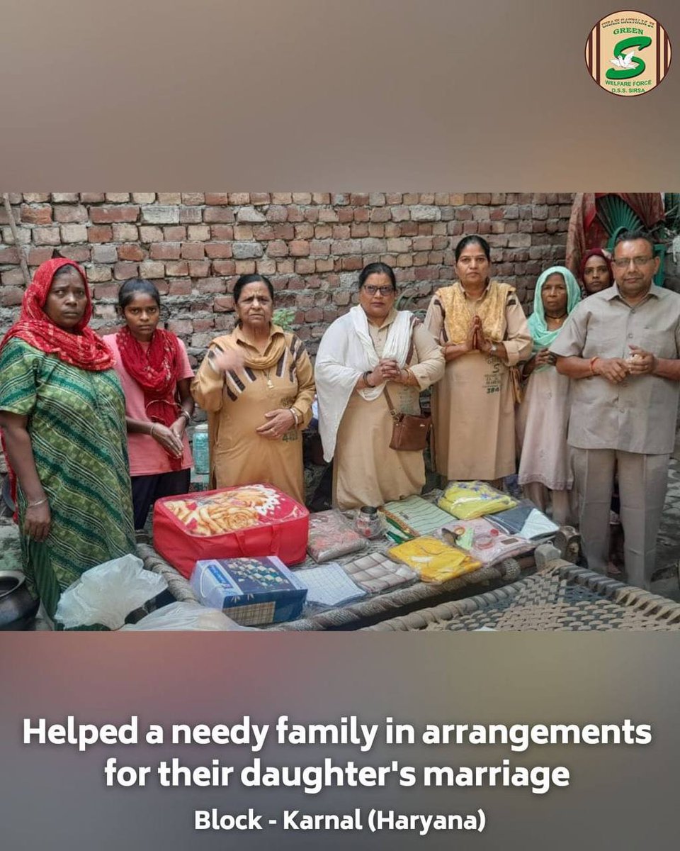 ChopraNimmi777's tweet photo. Under the #Aashirwad MUHIM" Initiative of Dera Sacha Sauda," volunteers provide help to financially weak families in arranging their daughter's marriage and giving them dedicated support

Saint Dr MSG Insan https://t.co/3V38A7F8sD