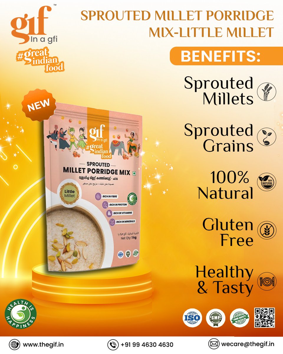 gifinagfi's tweet photo. ✨Sprouted Millet Porridge Mix-Little Millet🫕
#greatindianfood
#gif
#superfood
#babyfood #readytocook #readytocookfood
#instant
#natural
#tasty
#tastyfood
#millets #ragi
#jowar
#bajra
#littlemillet
#kodomillet #healthishappiness
#sprouted
#sproutedmillets
#muesli
#porridge https://t.co/r7p5hsZC1S