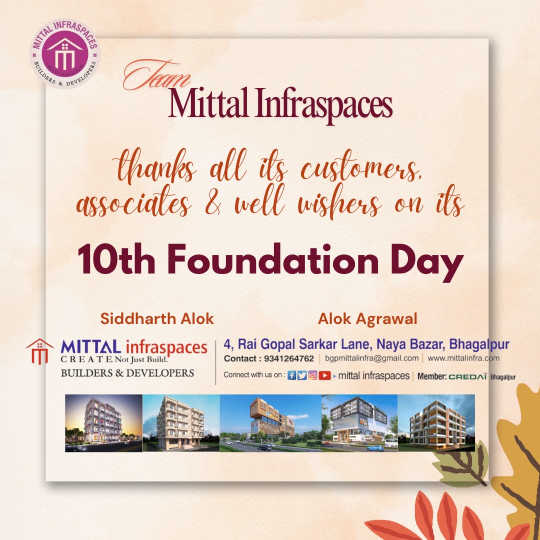 mittalinfra's tweet photo. Our sincere gratitude to all our customers, associates &amp; well wishers on our 10th Foundation Day https://t.co/oGW39WQTFS #bhagalpur #RealEstate #investing @Bgpinfraindex @BhagalpurIndex @MungerIndex @KhagariaIndex @IndexMadhepura @IndexBihar @The_Banka_Index @ https://t.co/CBv55xCF4M