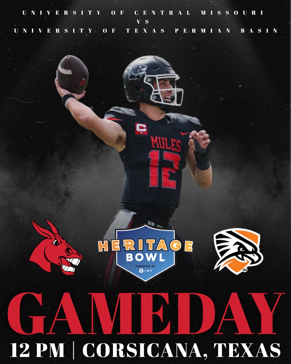 It's <a href="/HeritageBowl/">Heritage Bowl Powered by Riot</a> GAMEDAY!

🆚 | Texas Permian Basin
🏟️ |  Community Bank &amp; Trust Stadium
📻 | 98.5 The BAR FM
🔊 | WarrensburgRadio.com
📺 | <a href="/38TheSpot/">38TheSpot</a> (KC Metro Area)
💻 | bit.ly/4g2fH4H
📊 | bit.ly/3VusrITA
🎟️ | bit.ly/4fYMDLt

#MissionOriented