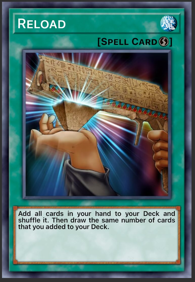 Honestly one of my favorite card arts in Yugioh. Cuz like…look at this stupid fucking thing. It’s an egyptian pyramid gun with another pyramid for a magazine. It has hieroglyphs on it to REALLY let you know how egyptian this gun is. It’s the dumbest fucking thing I’ve ever seen.