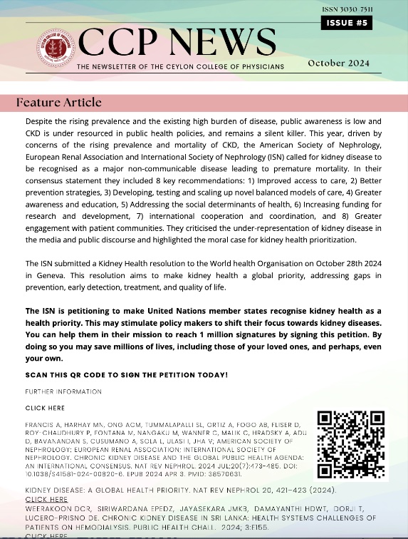 📢📢Call for action! Let's make kidney disease a health priority!

✍️Sign the <a href="/ISNkidneycare/">Int Society of Nephrology</a> petition here and help us reach 1 million signatures.

theisn.org/in-action/advo…

<a href="/ISNeducation/">ISN Education</a> <a href="/SLNephrology/">Sri Lanka Society of Nephrology</a> <a href="/ccphysicians/">Ceylon College of Physicians</a>