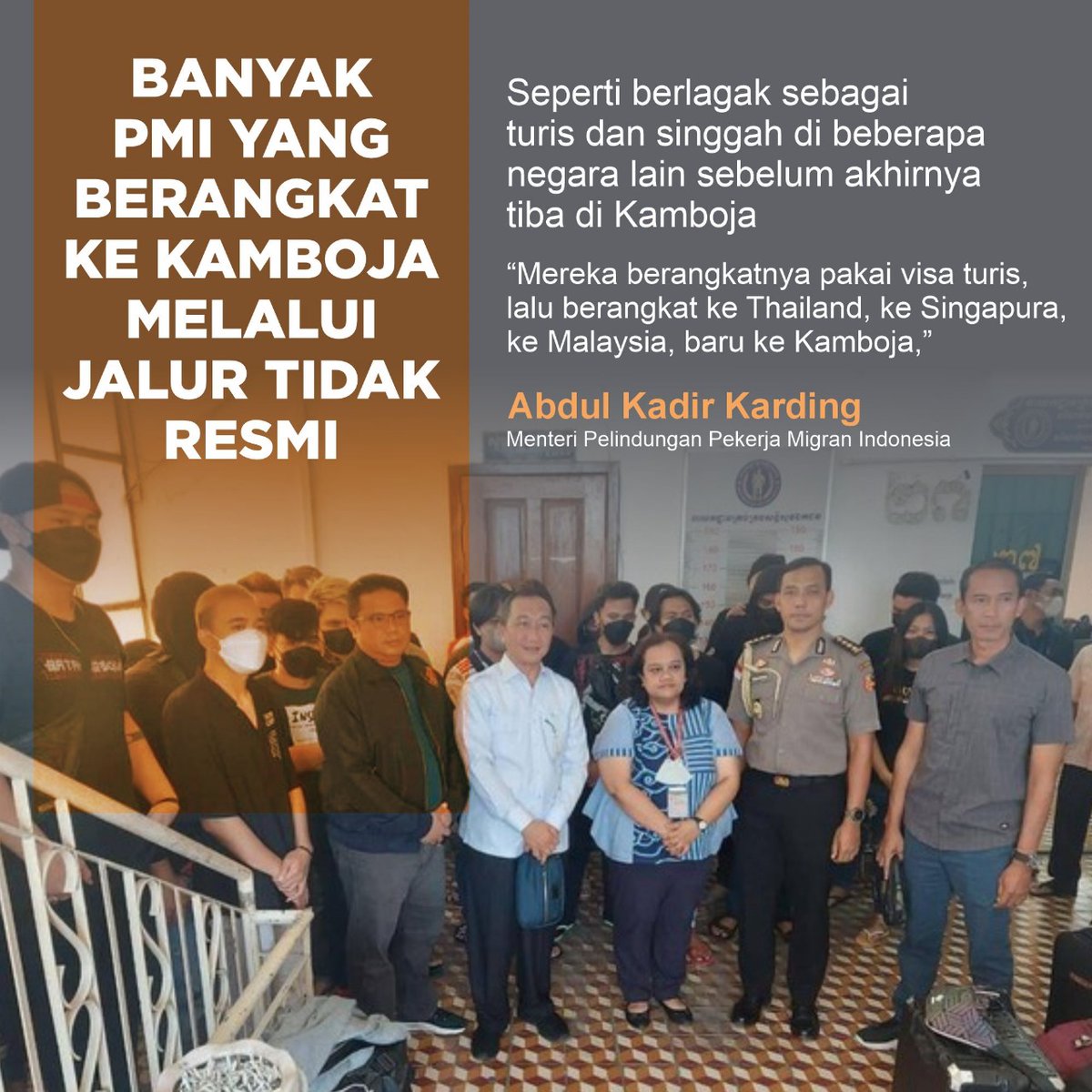 Dianmar93π (@dianmar93) on Twitter photo Berangkat pakai bisa turis melewati beberapa negara baru terkahir menuju Kamboja adalah trik imigran ilegal yg harus diberantas.
<a href="/prabowo/">Prabowo Subianto</a> <a href="/Kadir_Karding/">Abdul Kadir Karding</a> <a href="/kemenp2mi/">Kementerian Pelindungan Pekerja Migran Indonesia</a>
#MenteriP2MICegahPMIIlegal Berangkat pakai bisa turis melewati beberapa negara baru terkahir menuju Kamboja adalah trik imigran ilegal yg harus diberantas.
<a href="/prabowo/">Prabowo Subianto</a> <a href="/Kadir_Karding/">Abdul Kadir Karding</a> <a href="/kemenp2mi/">Kementerian Pelindungan Pekerja Migran Indonesia</a>
#MenteriP2MICegahPMIIlegal