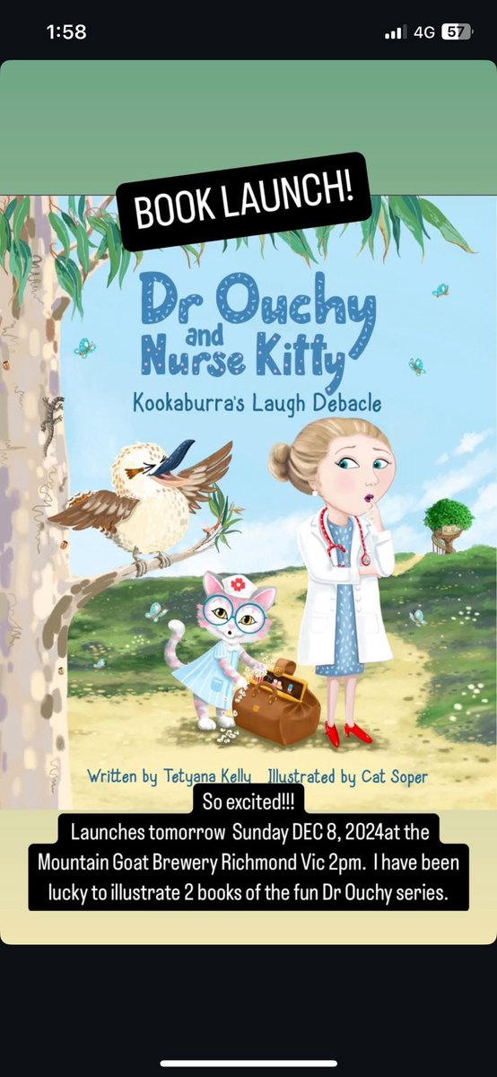 I illustrated another Dr Ouchy children’s book and the Official Book launch is tomorrow Sunday Dec 8, 2024. If you are near Richmond, Victoria Australia pop into the Mountain Goat Brewery from 2pm. So excited!!