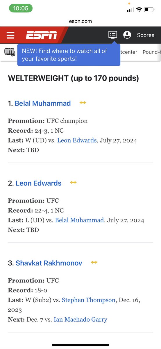 mmafightcamprev's tweet photo. You telling me that @USMAN84kg is not listed on ESPN top 10 in welterweight and @ColbyCovMMA is ahaha

https://t.co/OJ6pwsUeLn https://t.co/tMRNRmH2c4