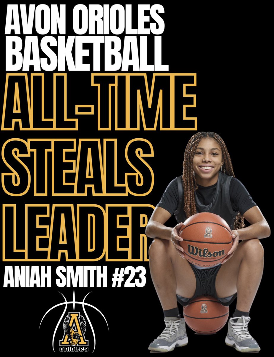 Avon Orioles Girls Basketball (@ahsoriolesgbb) on Twitter photo 👑 Second to None Round II 👑
With 8 steals in a win over Evansville Central at the Evansville North Showcase, <a href="/AniahSmith23/">Aniah Smith</a> becomes the Avon High School all-time leader in steals with 300 steals.
Smith passes Kami Phelps’ 1993 record of 296 steals.
#WeAreAvonWeAreOne x #OTF 👑 Second to None Round II 👑
With 8 steals in a win over Evansville Central at the Evansville North Showcase, <a href="/AniahSmith23/">Aniah Smith</a> becomes the Avon High School all-time leader in steals with 300 steals.
Smith passes Kami Phelps’ 1993 record of 296 steals.
#WeAreAvonWeAreOne x #OTF
