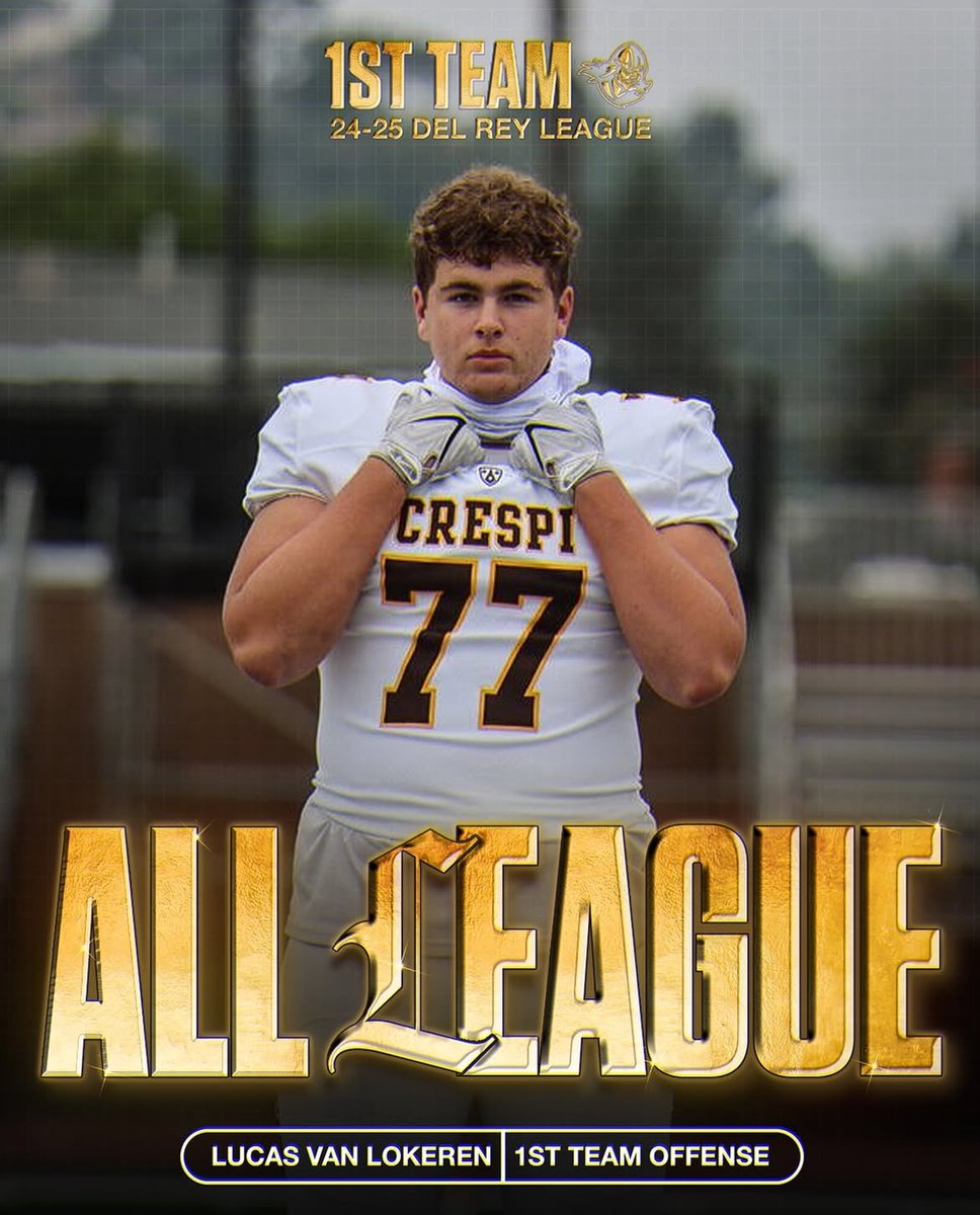 Lucas Van Lokeren (@lucasvanlokeren) on Twitter photo Extremely blessed to announce that I made first team all league! Big thanks to all my coaches and brothers. Back to work for next season.
<a href="/FootballCrespi/">Crespi Football</a> <a href="/GregBiggins/">Greg Biggins</a> <a href="/adamgorney/">Adam Gorney</a> <a href="/BrandonHuffman/">Brandon Huffman</a> Extremely blessed to announce that I made first team all league! Big thanks to all my coaches and brothers. Back to work for next season.
<a href="/FootballCrespi/">Crespi Football</a> <a href="/GregBiggins/">Greg Biggins</a> <a href="/adamgorney/">Adam Gorney</a> <a href="/BrandonHuffman/">Brandon Huffman</a>