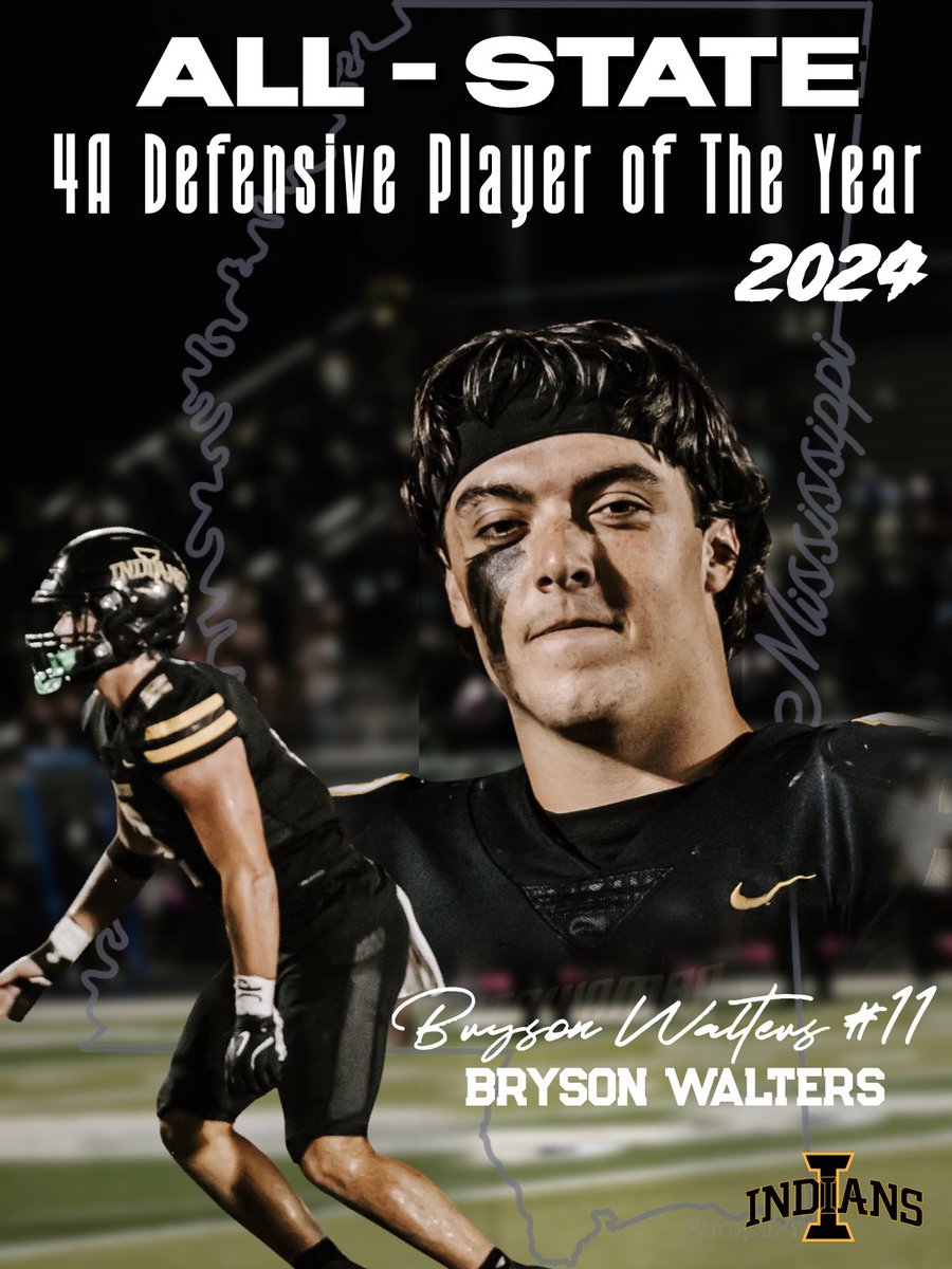Congrats to <a href="/BrysonCWalters/">Bryson Walters</a> for being name the ALL-STATE 4A Defensive Player of the Year. We are so proud of the way you have lead and repped the program in your time as an Indian. #ITABoy #built-different