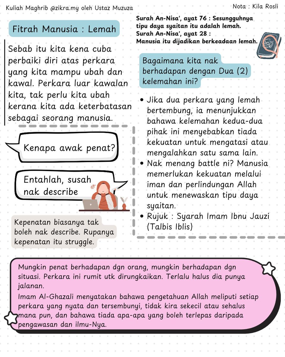 norrukhila's tweet photo. Siapa tengah struggle menuju jalan kebaikan? Rasa penat menjadi baik? Ini nota untuk korang ✨

🌸Nota Kuliah Maghrib ✍️
Anjuran https://t.co/KN4Nwhv0Iu
Kuliah oleh Ustaz @Muzuzxck 
Topik : "Penatlah Nak Jadi Baik" https://t.co/nlamlFXtLW