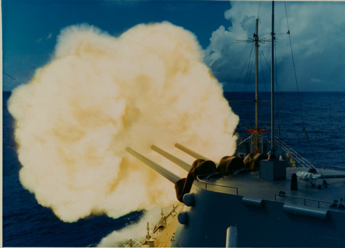 NavalInstitute's tweet photo. The guided missile cruiser USS Galveston (CLG-3) fires a three six-inch gun salvo in 1968 (projectiles can be seen upper left hand corner). In the 1986 film TOP GUN, Maverick's G-1 leather flight jacket includes a USS Galveston “Far East Cruise ’63–4” patch.
#FirepowerFriday https://t.co/yNCwVYjzuu