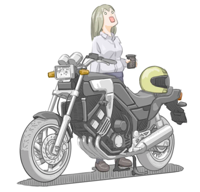 遠くのコンビニまで来たが特にすることが無い女子です。 (ヤマハ FZX750)【再掲】 #バイクJK #イラスト