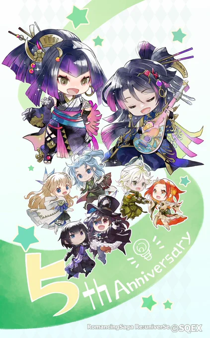 今年の6周年お祝い絵と、過去5,4周年の絵も一緒に。他にも海外版などでも大変お世話になりました。どれもたくさんの思い出を込めた絵です。#ロマサガRS祝6周年 