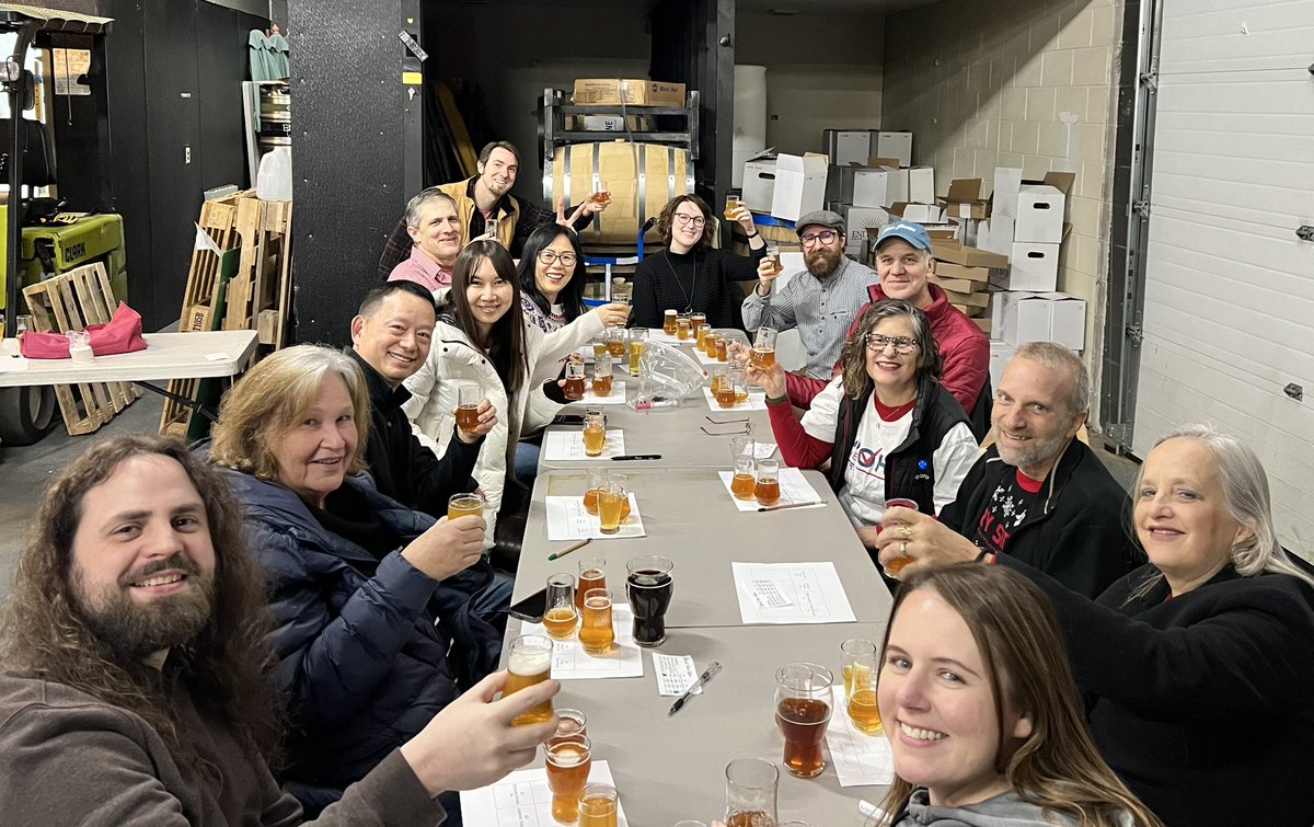 RankTheVoteOhio's tweet photo. Our Central Ohio Chapter had a fun #RankYourBeers party at @EndeavorBrews — special thanks to Cameron the Brewmaster for hosting! A tie for first choices was broken by the #InstantRunoff because the lone Icelandic Saga voter ranked Emerald Empire IPA above POG Fruited Wheat! 🍻 https://t.co/Y258Q0nxwI