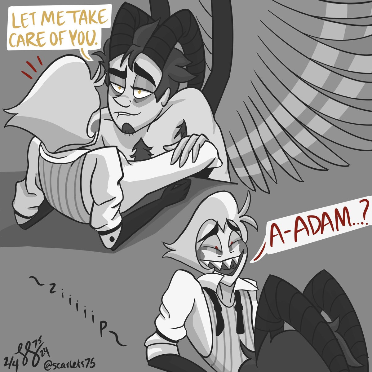 ScarletS75's tweet photo. I fell so head over heels for this beautiful comic I HAD to redraw and make it #adamsapple #HazbinHotel https://t.co/PyYeYq9I5L