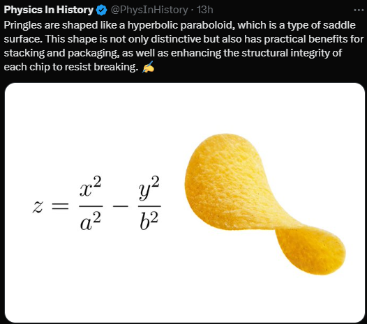 ReReadingWolfe's tweet photo. The original idea for Pringles is that you would never have any broken chips. But during the design process they changed the requirements to make them thinner. 
Gene Wolfe said that is why you'll always find some broken ones in the bottom of the can. https://t.co/wSpG7zr58B