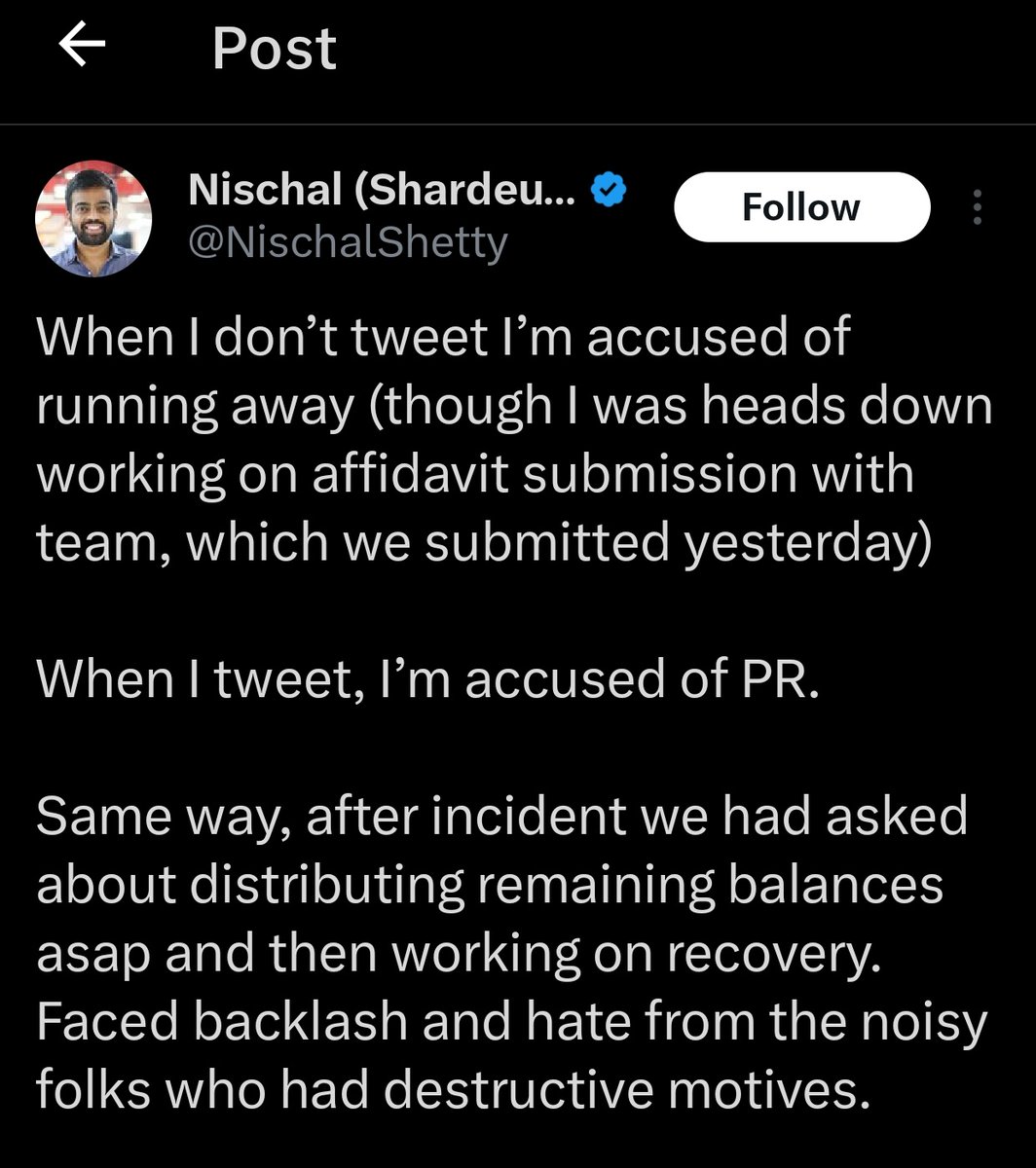 IndiasCrypto's tweet photo. I have never encountered someone as cunningly manipulative as Nischal in my entire life.

He plays the victim so effortlessly, making it seem like he’s the one being wronged. No one stopped him from distributing our tokens back then, and no one is stopping him now. Yet, here he is, trying to divide us, claiming, “I wanted to give you the tokens, but some YouTuber didn’t agree.” Really? As if he’s ever been one to listen to anyone but himself.

And now, he’s still wasting our time with endless stories, dodging the one question we all have, When will we get our tokens back? Why not just give them in Dec? Why keep us in the dark and drag this out any longer till mid Feb?

Enough is enough. The day I get my tokens back, I’m walking away from Nischal and #WazirX forever. No more excuses, no more lies, just give us what’s ours today!