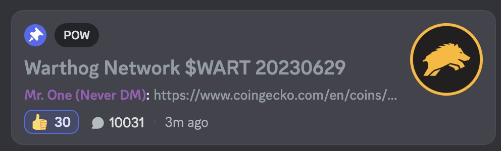 one0000u's tweet photo. 😆社区discord里的 $WART 讨论楼有10000+回复啦🥳
十二月的 $WART 也是元气满满,利好预期爆炸,这轮牛市选择 $WART 不会错😎 @wart_chinese @warthognetwork
#价值币 #技术创新 #POW #DeFi #Layer1 #PoBW #WART https://t.co/0w5bKcNCMT