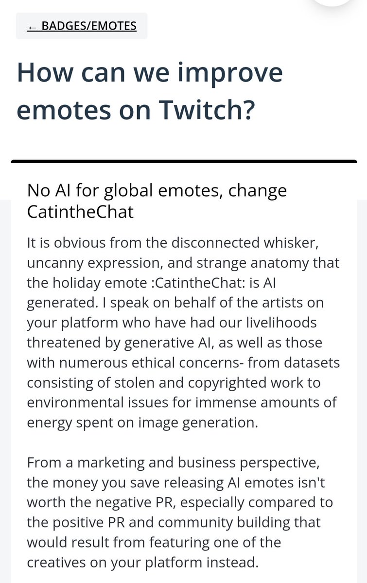 <a href="/Twitch/">Twitch</a> If you oppose AI being used for global emotes please vote on this uservoice to make your opinions known! twitch.uservoice.com/forums/928738-…