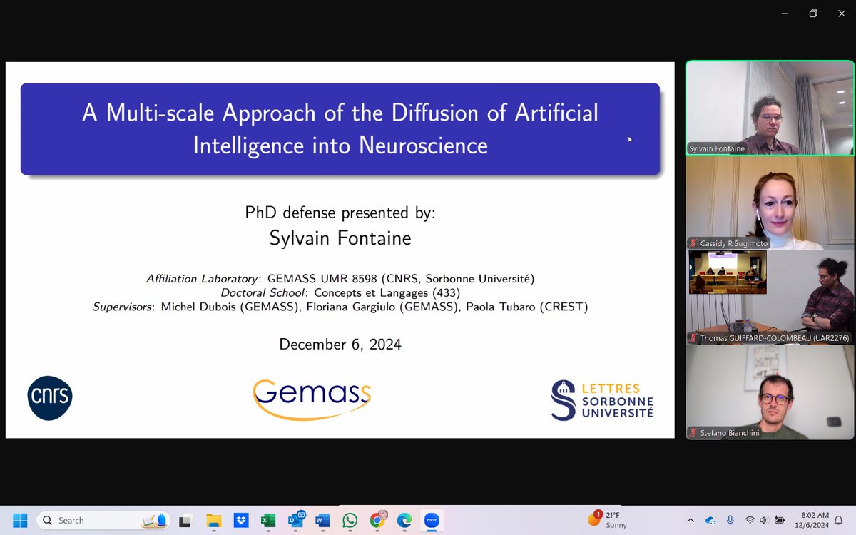 Cassidy R. Sugimoto (@csugimoto) on Twitter photo Such a pleasure to serve as examinatrice for Sylvain Fontaine's dissertation on the diffusion of #AI into neuroscience, mentored by <a href="/ejsmdubois/">Michel Dubois - also on 🟦</a> <a href="/CNRS/">CNRS 🌍</a> It's fascinating to learn the different norms across countries + institutions! Congratulations, Sylvain, on a successful defense! Such a pleasure to serve as examinatrice for Sylvain Fontaine's dissertation on the diffusion of #AI into neuroscience, mentored by <a href="/ejsmdubois/">Michel Dubois - also on 🟦</a> <a href="/CNRS/">CNRS 🌍</a> It's fascinating to learn the different norms across countries + institutions! Congratulations, Sylvain, on a successful defense!
