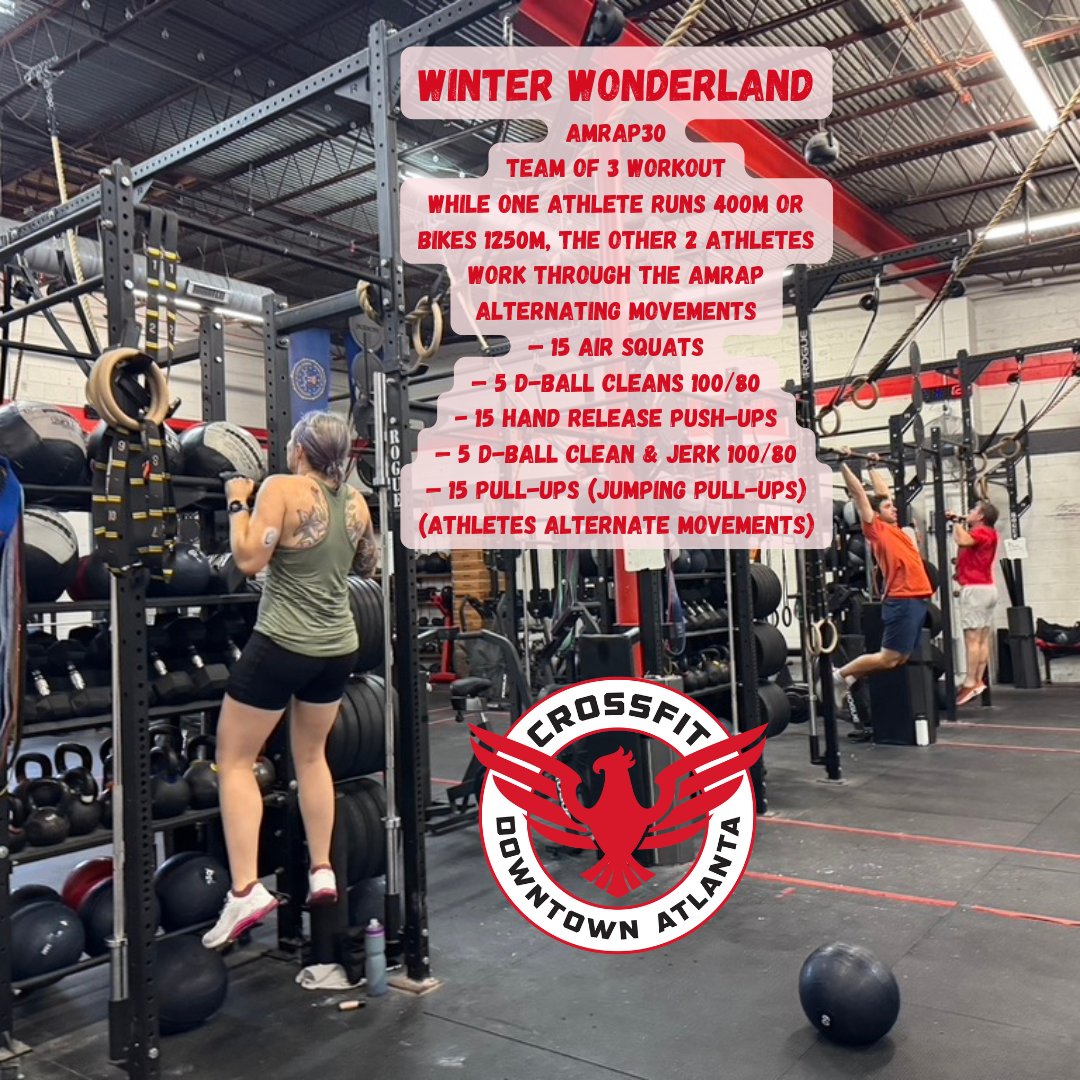 cfdowntownatl's tweet photo. 241207 "Winter Wonderland" #partnerwod #dballclean #dballsquat #dballcleanandjerk #pullup #pushup #cfda #liftheavy #runfast #havefun #bewell #cabbagetown #crossfitwod #committedtocrossfit #crossfit #WOD #CFWOD #workout https://t.co/Glxj05VSH3