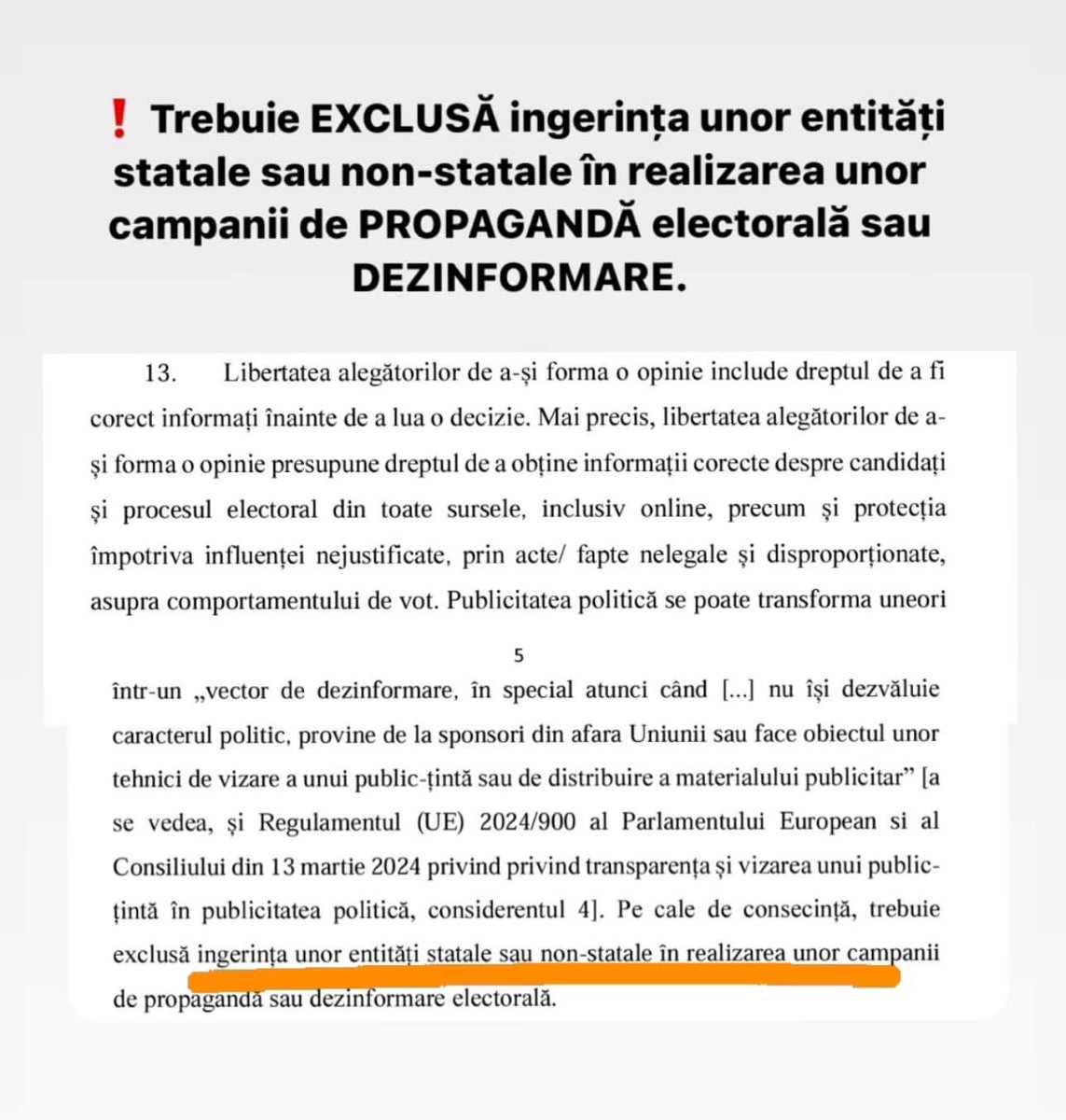 IphoneNeur's tweet photo. @DonaldJTrumpJr Argumentele CCR:
- MANIPULAREA votului;
- DEZINFORMAREA alegătorilor;
- FINANȚARE nedeclarată;
- ÎNCĂLCAREA legislației electorale;
- EXPLOATARE ABUZIVĂ a algoritmilor social-media. https://t.co/yQRN8iC2NJ