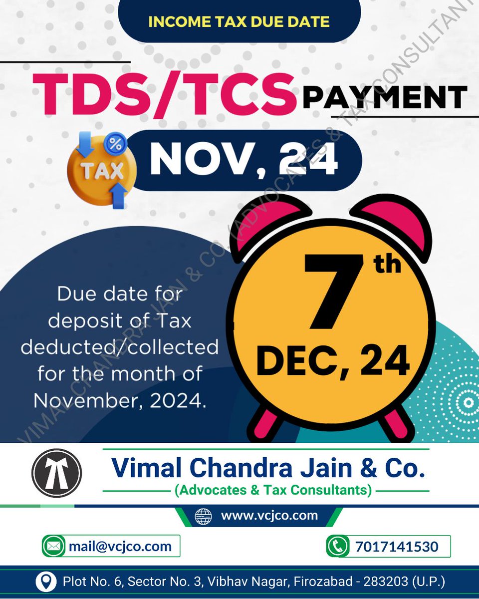 vcj_co's tweet image. #TDSPayment
#TCSPayment
#TaxDeductedAtSource
#TaxCollectedAtSource
#IncomeTaxIndia
#TaxCompliance
#GSTandTDS
#TaxFiling
#IndianTaxLaws
#TimelyTaxPayment
#vcjco #firozabad #agra #shikohabad #itr #refund #gstr #gstregistration #tax #taxation #gstin #incometax #law #legal #lawfirm