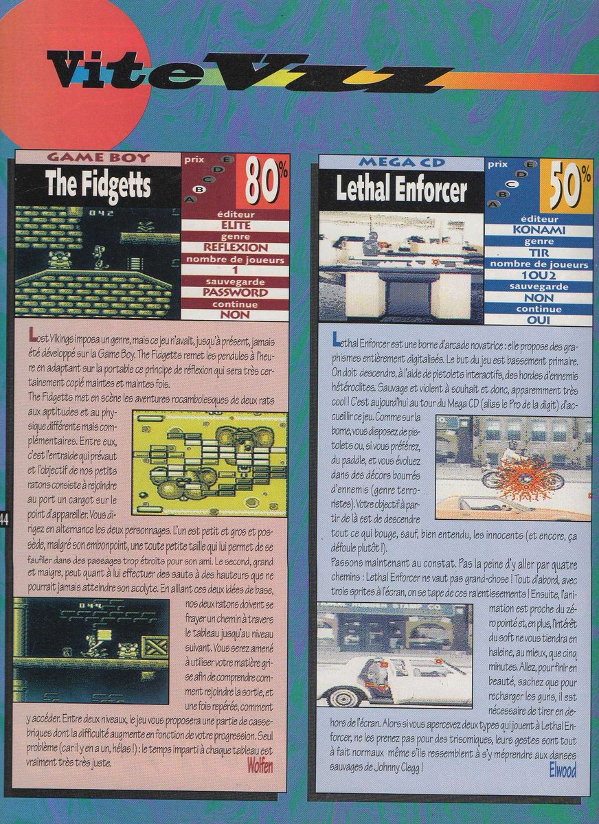 AllmightoFranky's tweet photo. #Nostalgeek,on termine le #PlayerOne 37 de décembre 1993 avec la rubrique "Vite vu" ! #ChuckRock sur #Snes,#LethalEnforcers sur #MegaCD entre autres!! #retro #retrogaming #oldschool #80s #90s 1/5 https://t.co/R4i4MJfGnY