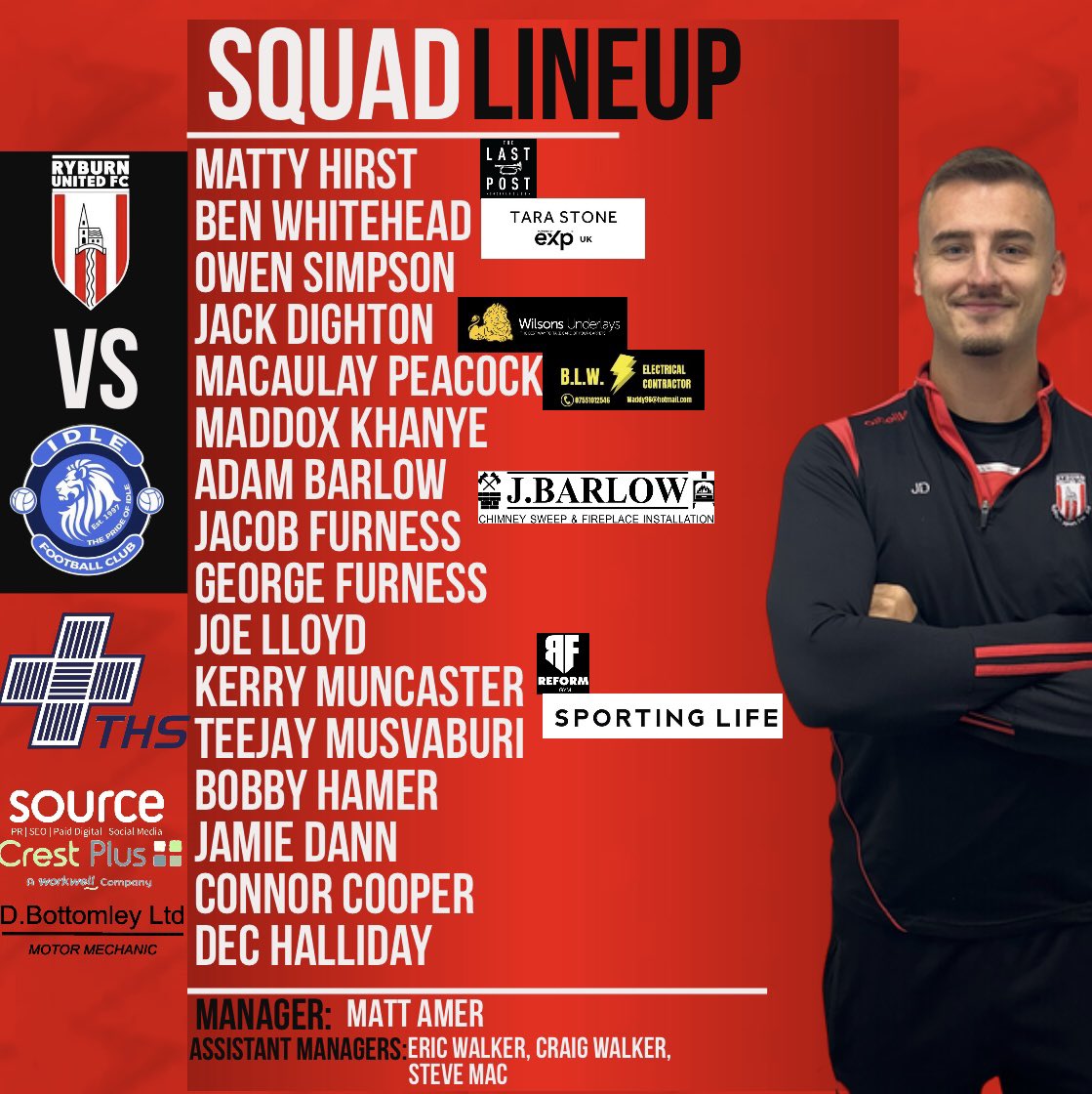 RyburnUtdFC's tweet photo. MATCHDAY 

🆚 Idle FC
📆 7th December 
⏰ 14:00 KO
📍Ripponden Wood 
🏆 Championship 

Our Reserves host Idle FC hoping to get back to winning ways in the Championship. 
Come down and support the lads. 
Thanks to our Kit Sponsors THS, CrestPlus, Source and D.Bottomley Ltd. 

🔴⚫️ https://t.co/1MKeccHXuA