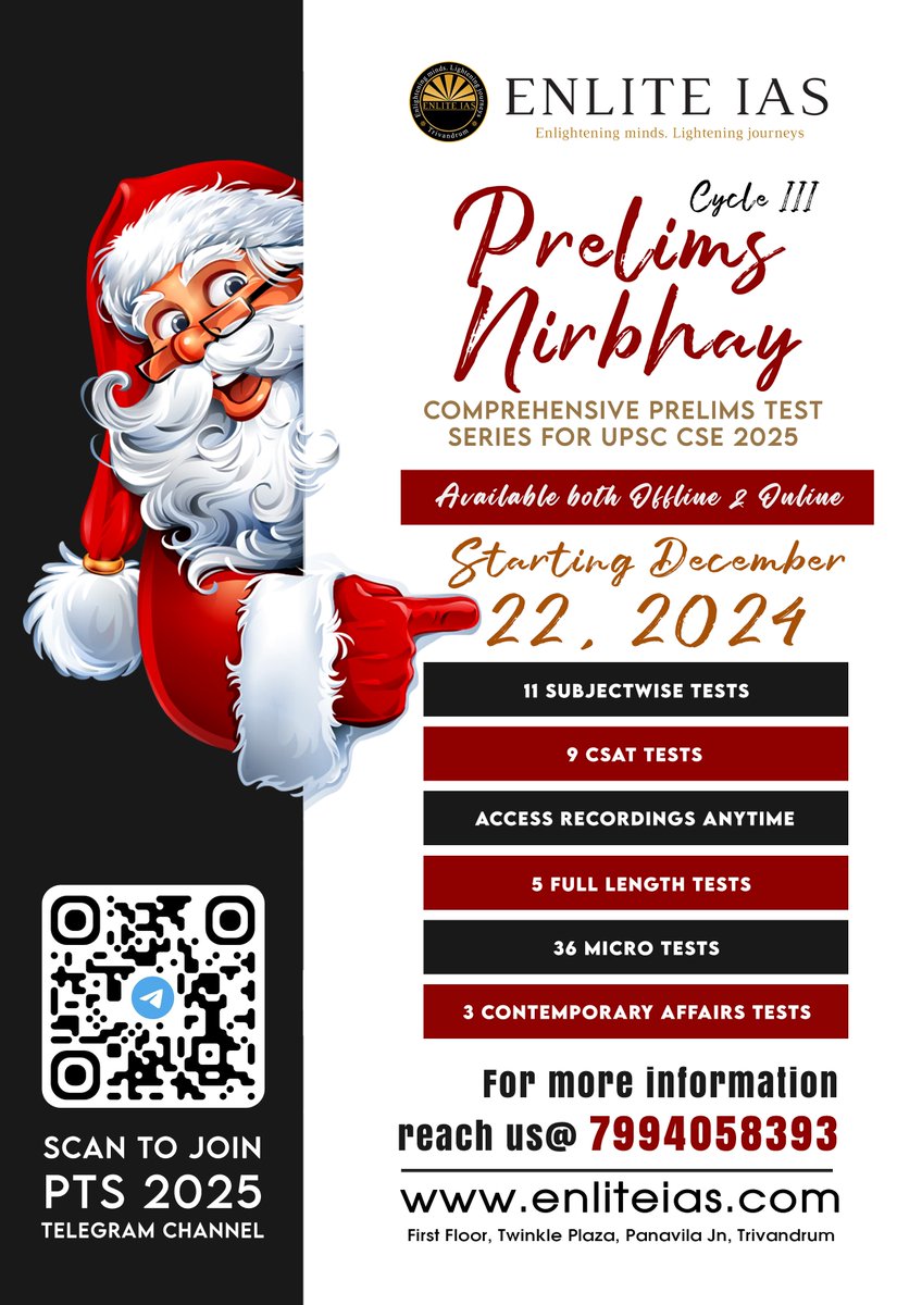 enlite_ias's tweet image. Join now and secure your spot on the Mains 2025 list! 🚩

#Prelims #PrelimsTestSeries #PrelimsNirbhay #IASCoaching #UPSCPreparation #UPSCAspirants