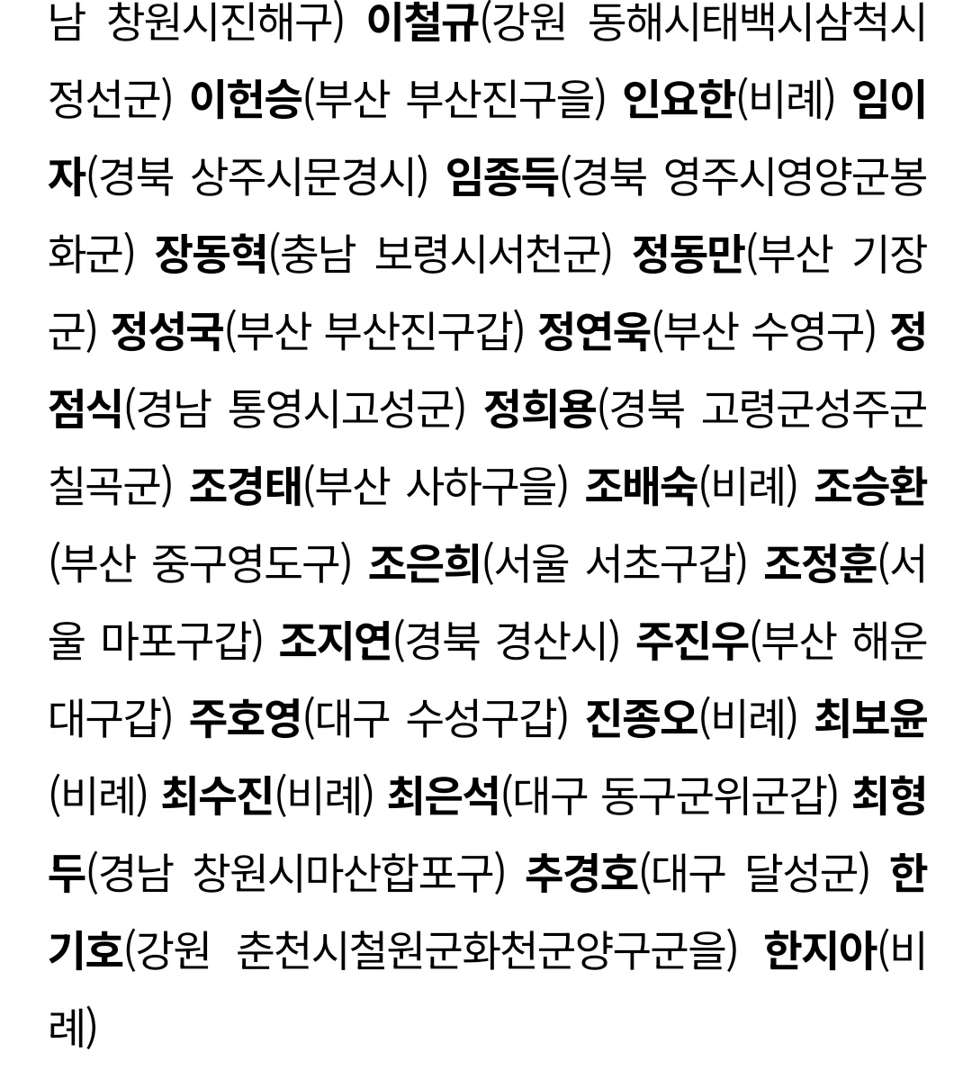 10veXx__'s tweet photo. 윤석열 대통령 탄핵안 표결 불참한 국힘 107명 명단 https://t.co/yUXGEQ0bsa