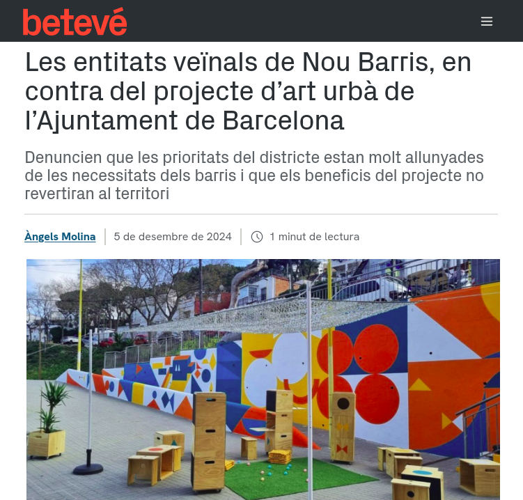 AssBarrisDT's tweet photo. Tot el suport.
"Entitats veïnals de Torre Baró, Ciutat Meridiana, Roquetes i Trinitat Nova han emès comunicat de rebuig al projecte d’art urbà que l’Ajuntament vol impulsar a Nou Barris x atraure el turisme."
Prou #turistització, #DecreixementTUrístic JA!
https://t.co/7SmqZQL8W0 https://t.co/yPCdC2Z9yy