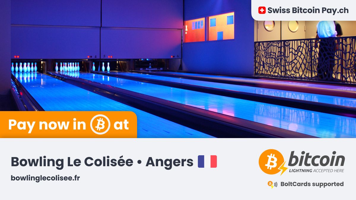 🚀 Amazing new merchant accepting Bitcoin 🚀 Bowling Le Colisée 🇫🇷 is now  accepting #Bitcoin payments ⚡ through @SwissBitcoinPay Unforgettable  moments in the heart of Angers 🎳 📍 Angers, France 💳 BoltCards
