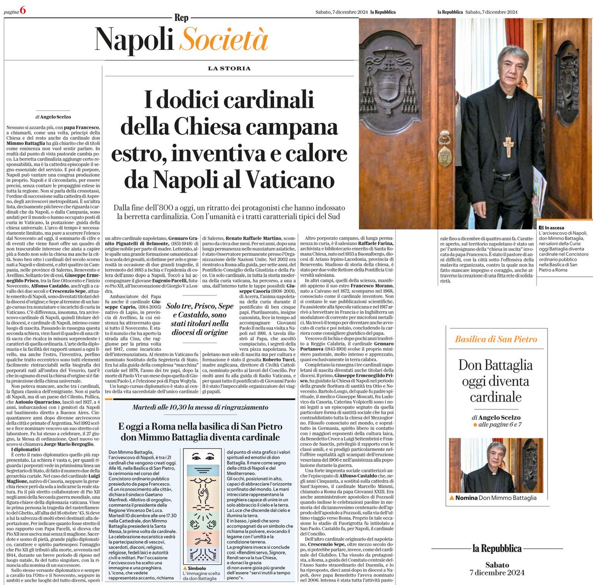 giupek1976's tweet photo. Oggi, nella Basilica di San Pietro, don Mimmo Battaglia diventa Cardinale. Il legame tra il Vaticano e la Chiesa di Napoli e campana @angeloscelzo per @repubblica di oggi https://t.co/TqCSD4G0fs